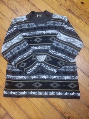 Vintage Croquet Club Sweater Geometric Fair Isle Pattern